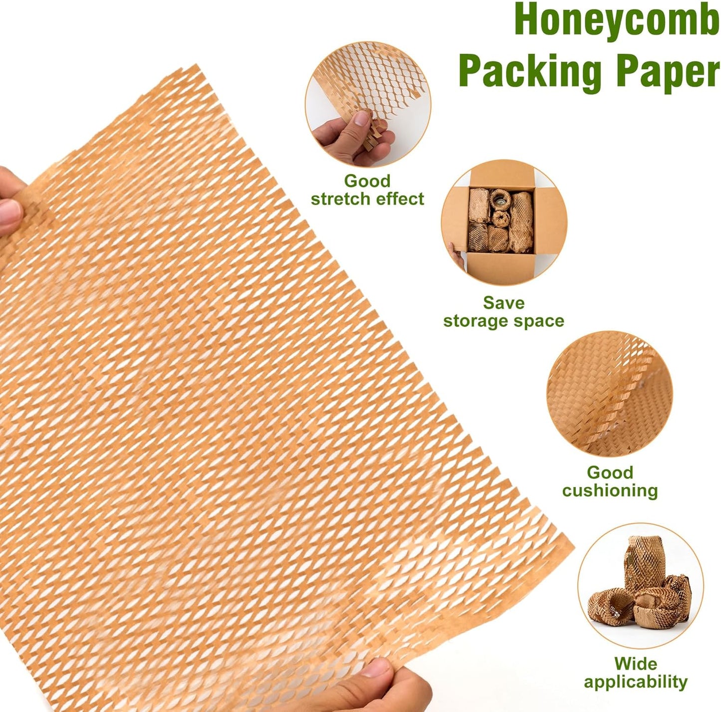 Honeycomb Packing Paper 12" Width X 400 FT for Moving Glass Dishes Recyclable Wrapping Paper Bubble Wrap Packing Material for Shipping Fragile Items Shipping Filler with 20 Fragile Stickers
