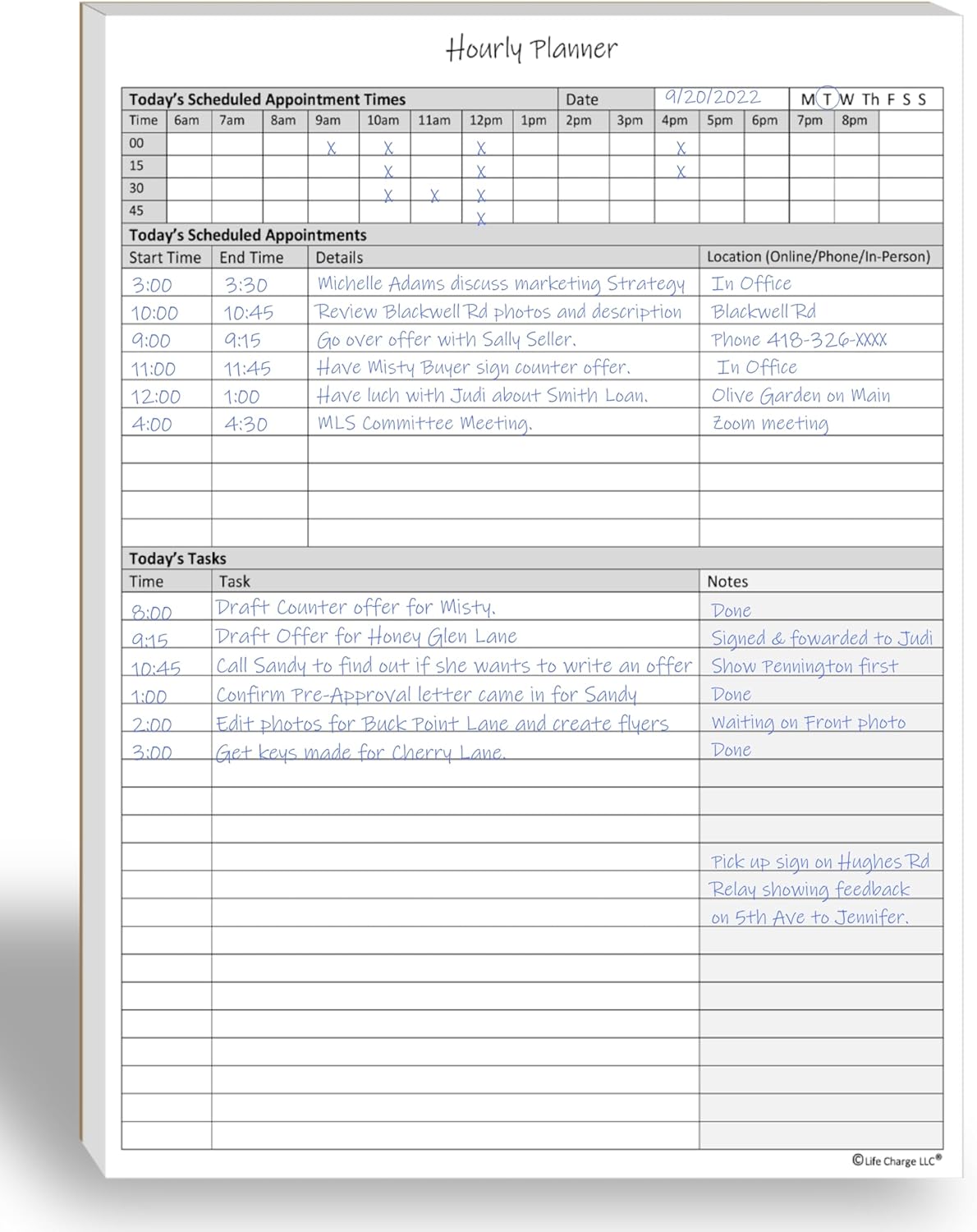 Hourly Planner Notepad. 60 Page Planning Pad w/Appointment Time Block, Task Log List & Note Sections. For Office Work Schedule & Time Management. 8.5 X 11, A4 Sheets.