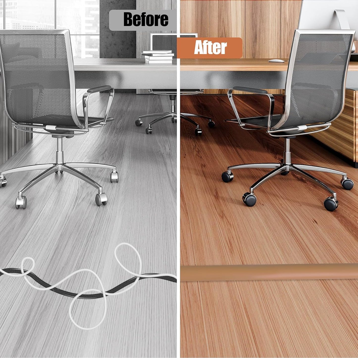 Floor Cord Cover Self Adhesive Cord Hider,10FT Cable Management, Extension Strip Protector for Wires, Prevent Cable Trips for Offices, Gyms, Exhibitions Cavity:0.3"(W) x 0.28"(H) Brown