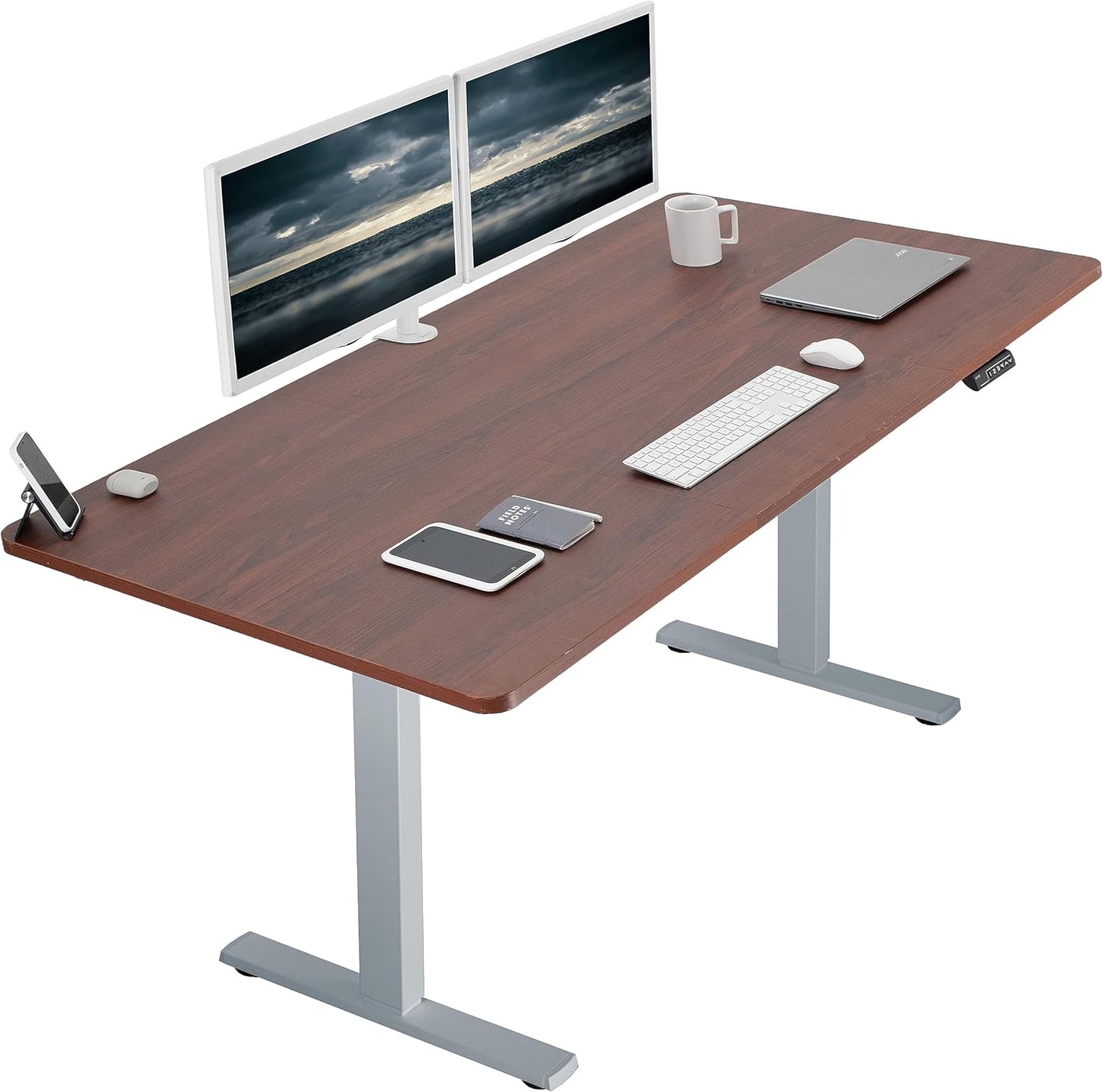 VIVO Electric 71 x 36 in Standing Desk, Memory Height Adjustment, 1B Series, Dark Walnut Top Gray Frame, DESK-KIT-1G7D-36