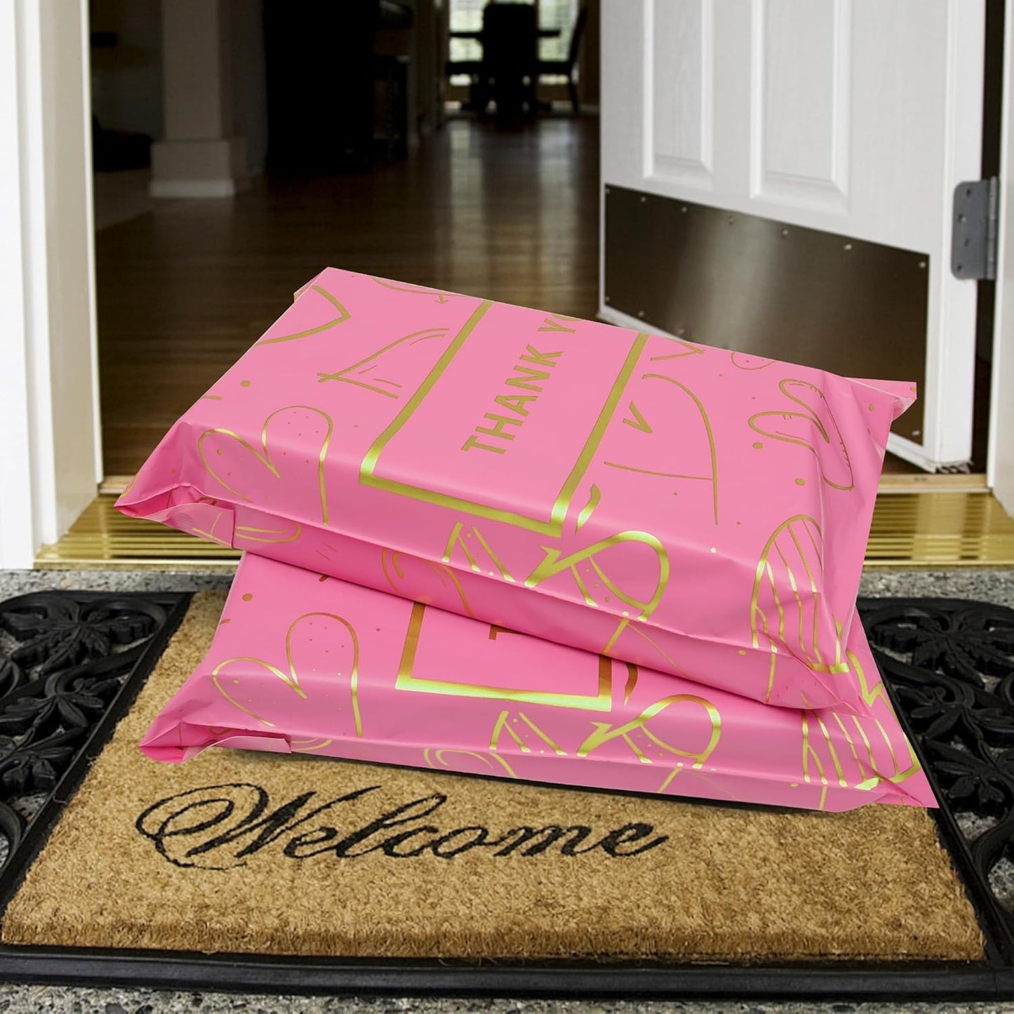 Thank You Poly Mailers 10x13 Inch 25 Pcs - Heart printed Shipping Bags, 2.4mil Thickness, Waterproof and Tear Resistant Mailing Envelopes, Self-Sealing Packaging Bags for Clothing