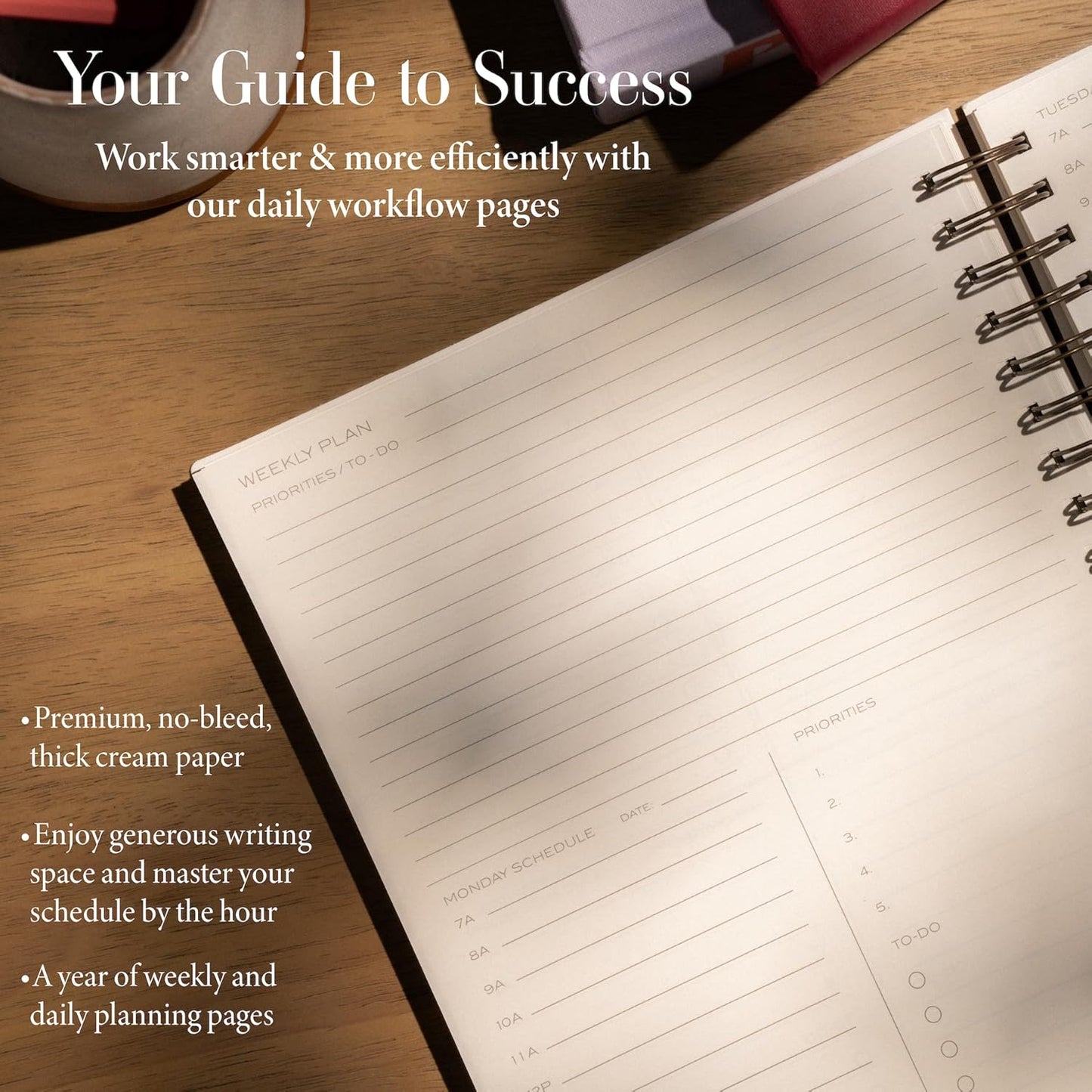 Anecdote Planner 2026 (8.5" x 10") Spiral Yearly Planner - 2026 Planner Weekly and Daily - Features a Library Buckram Cover, Brass and A4 Size Bleed-Resistant Paper - Organize All 52 Weeks. Start Anytime – Blossom