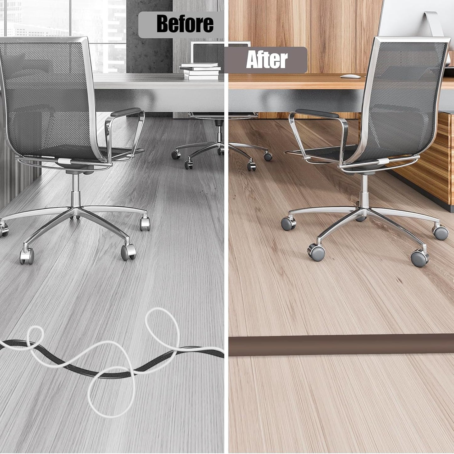 Floor Cord Cover Cable Cavity Self Adhesive Cord Hider Floor 10FT Floor Cable Management Power Cord Protector Floor Electric Cord Covers for Offices, Gym, Exhibitions (CoffeeBrown, 0.78" x 10')