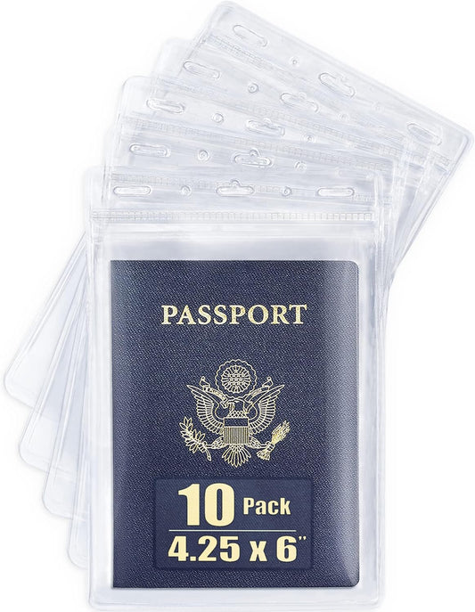 ifflin-USA Passport & Card Holders (Clear, 4x6 Inches, 10 Pack), Extra Large ID Name Badge Holder, Zipperless Vertical Plastic Card Holders
