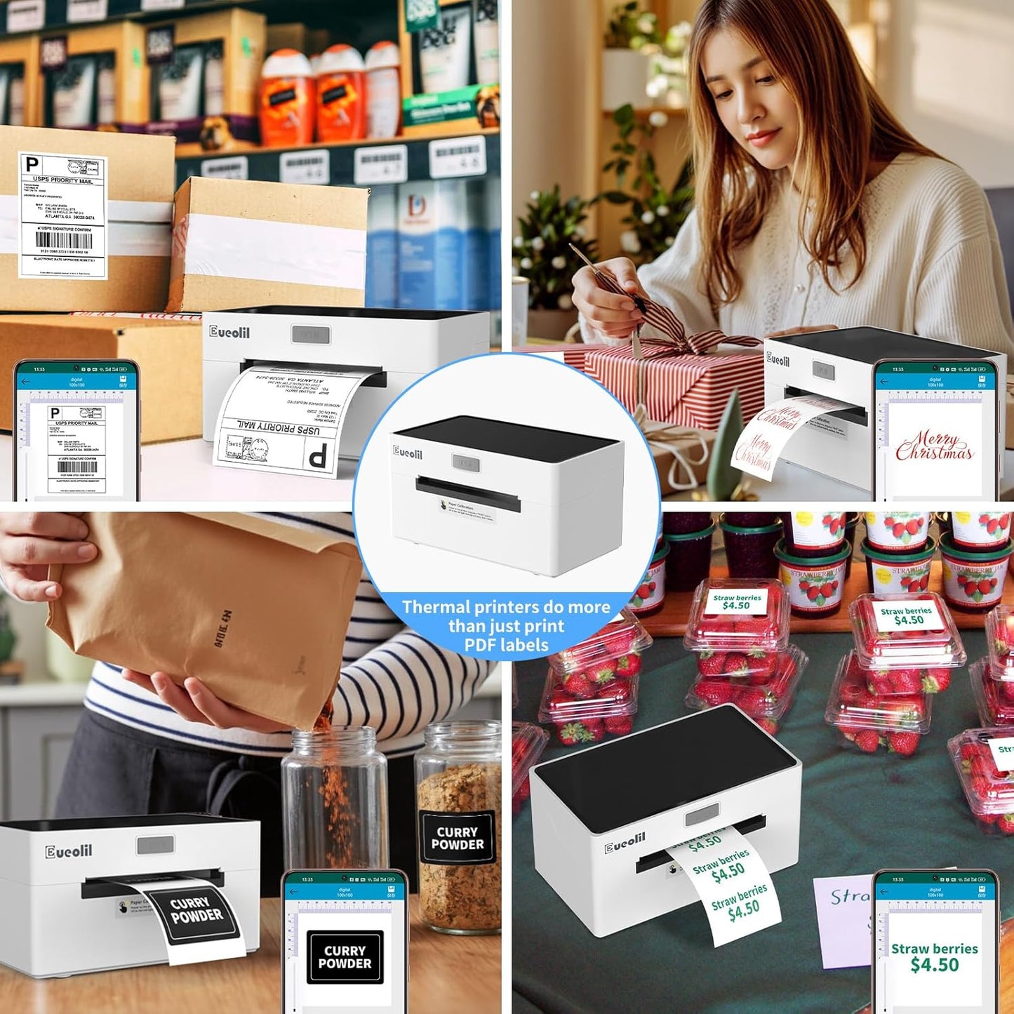 Bluetooth Shipping Thermal Label Printer, Portable 4×6 Label Makers for Small Business,Compatible with Android、iPhone、Windows＆Mac,Widely Used for Home＆Small Businesses and Office