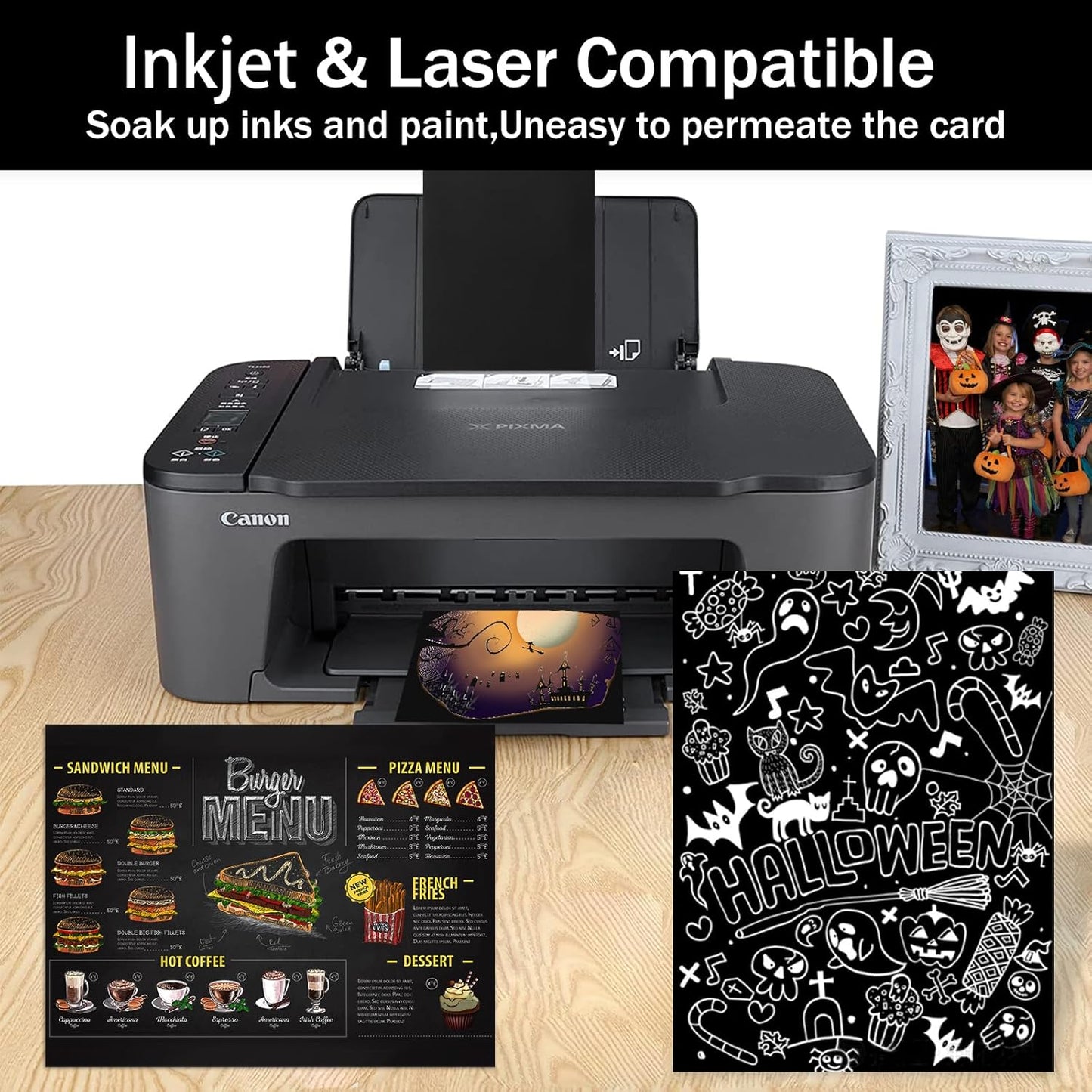 100 Sheets Black Cardstock 8.5 x 11 Thick Paper, Goefun 80lb Card Stock Printer Paper for Halloween, Invitations, Scrapbooking, Crafts, DIY Cards