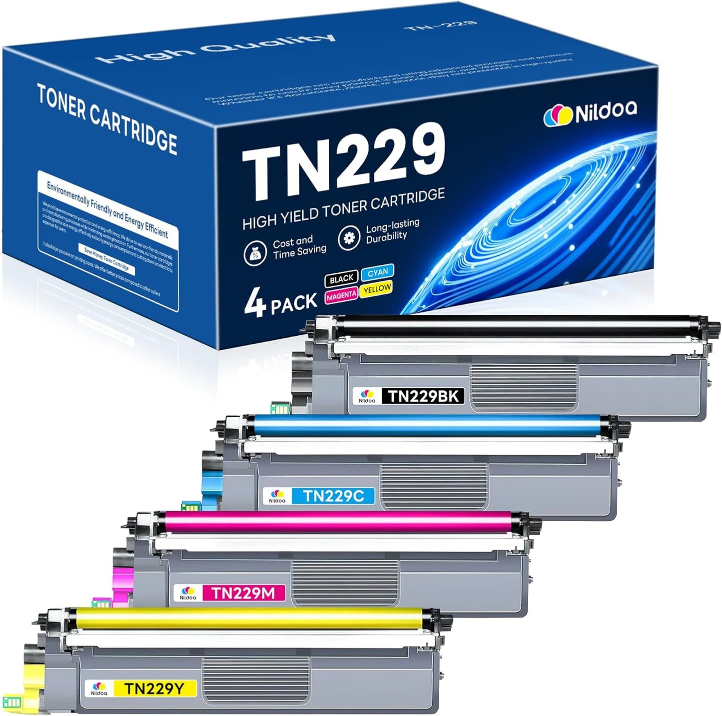 TN229 Toner Cartridges 4 Pack Replacement for Brother TN229BK/C/M/Y TN-229 MFC-L3720CDW MFC-L3780CDW HL-L3280CDW Printer Ink (TN2294PK Black Cyan Magenta Yellow)