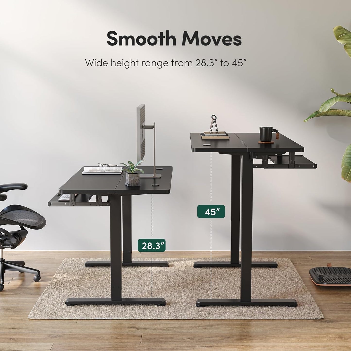 FEZIBO Standing Desk with Keyboard Tray, 55 x 24 Inch Adjustable Height Sit Stand Desk with Memory Presets for Home Office, Ergonomic Computer Workstation, Black