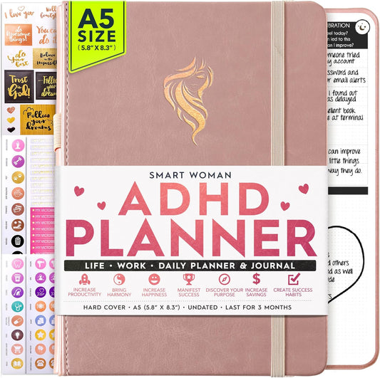 Self Care Journal & ADHD Planner for Adults - 5 Minute Journal, A 90 Days Planner, Creating Your Dream Life, Increase Productivity & Happiness, Vision Board, Guided & Gratitude Journal - Undated