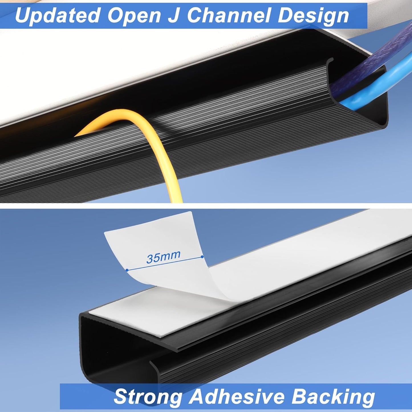 ZhiYo Cable Management Under Desk J Channel (4x15.7in), 63in Cable Raceway, Self-Adhesive Cord Hider Cord Organizer for Desk, Wire Management Kit for Home Office - Black