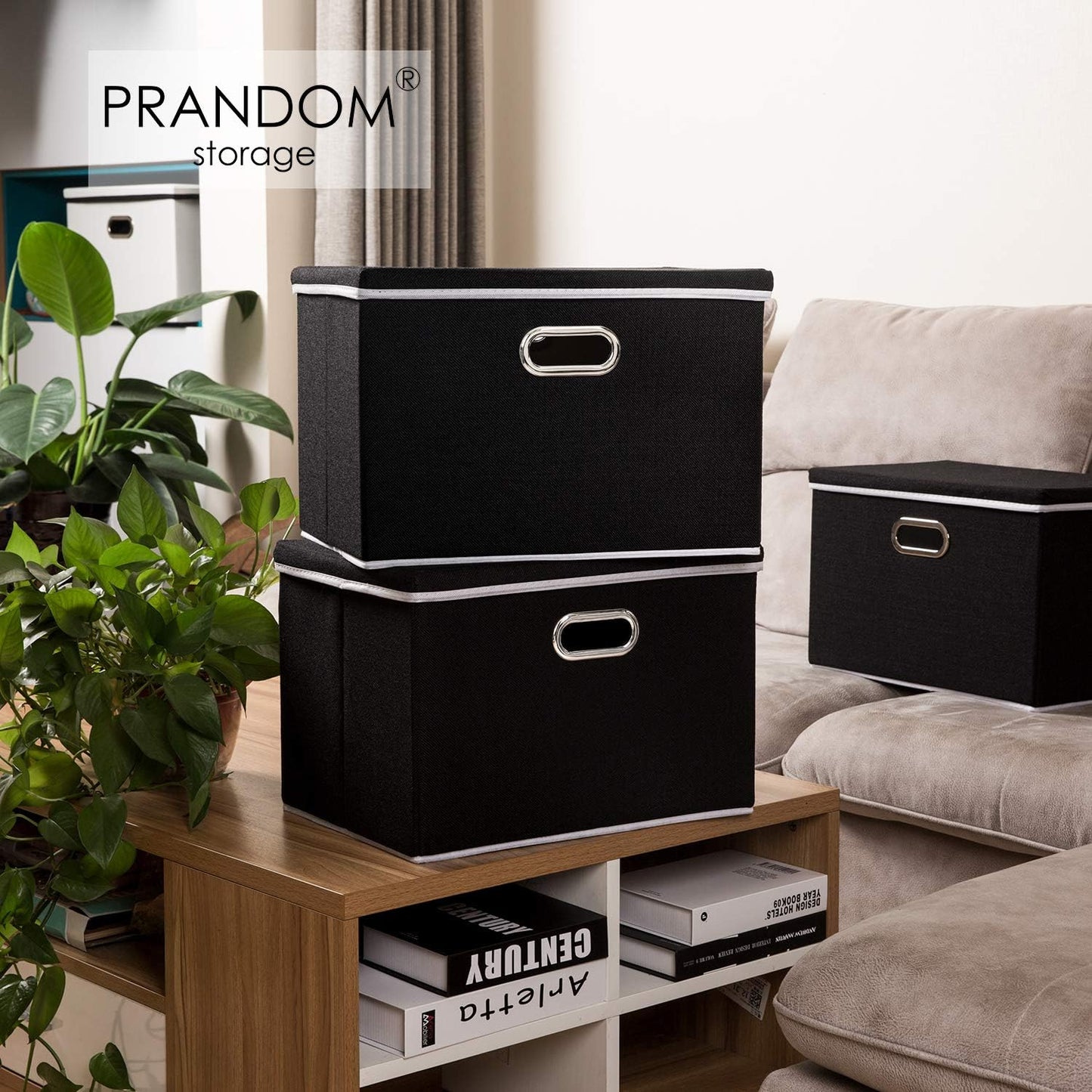 PRANDOM Large Foldable Storage Boxes with Lids [5-Pack] Organizer Containers Baskets Cube with Cover for Home Bedroom Closet Office Black17.7x11.8x11.8 For 6+ Year Old Boys and Girls