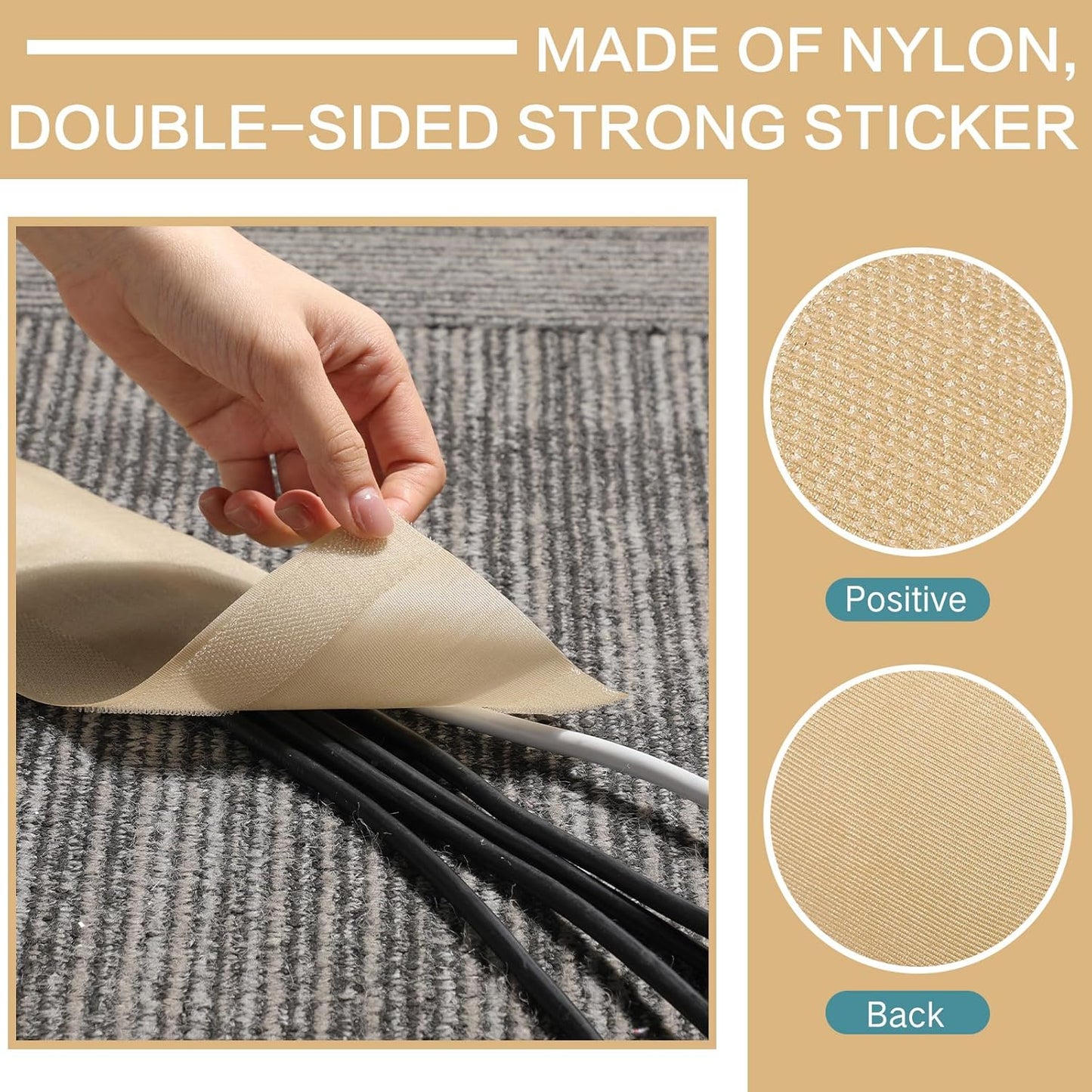 WILLBOND Grip Floor Cable Cover Cords Protector Management Only for Commercial Office Carpet(98.43 ft,Khaki)