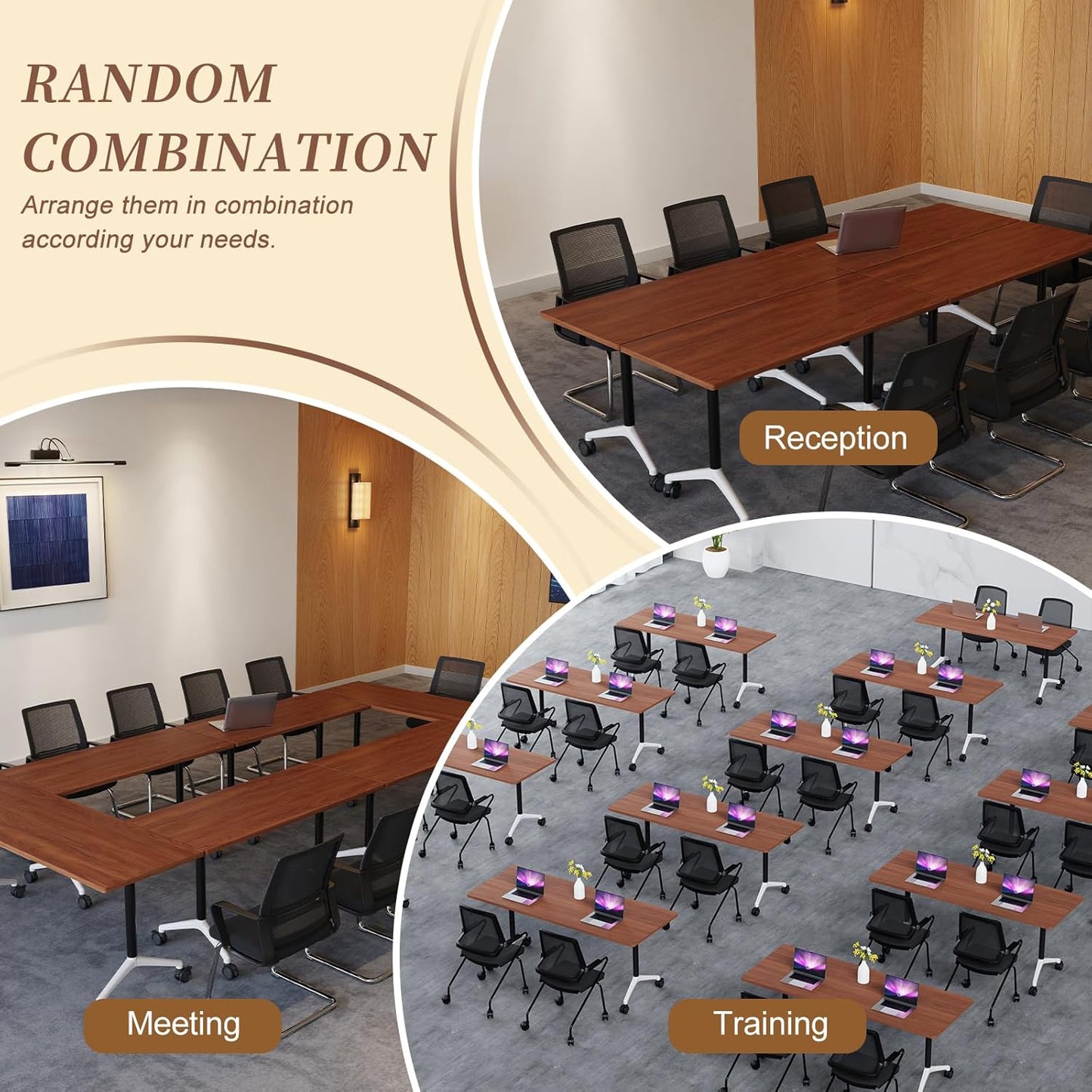 Folding Conference Room Table, Modern Conference Tables with Wheels, Large Rectangular Mobile Training Tables for Office Classroom, Foldable Modular Boardroom Seminar Table (4pack L63in)