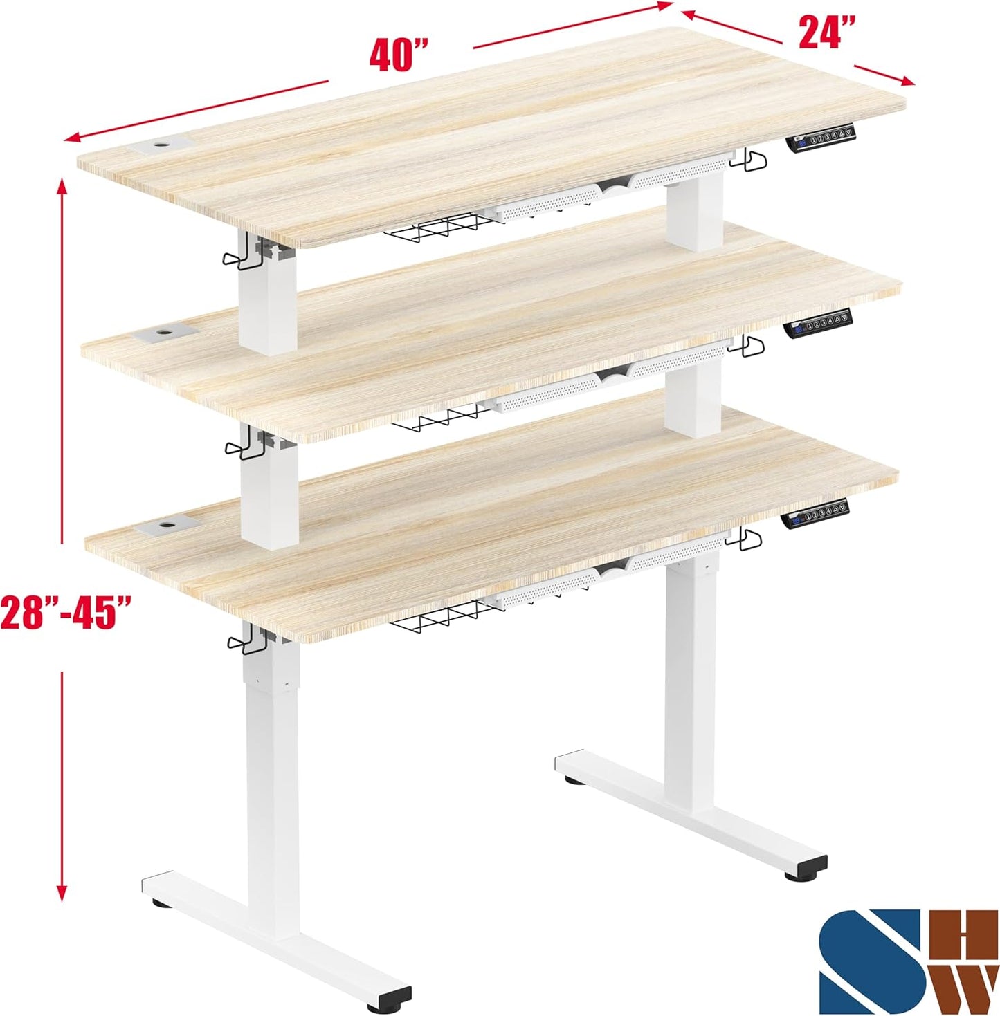 SHW 40-Inch Electric Height Adjustable Standing Desk with Drawer, Memory Preset and Cable Management Tray, Maple