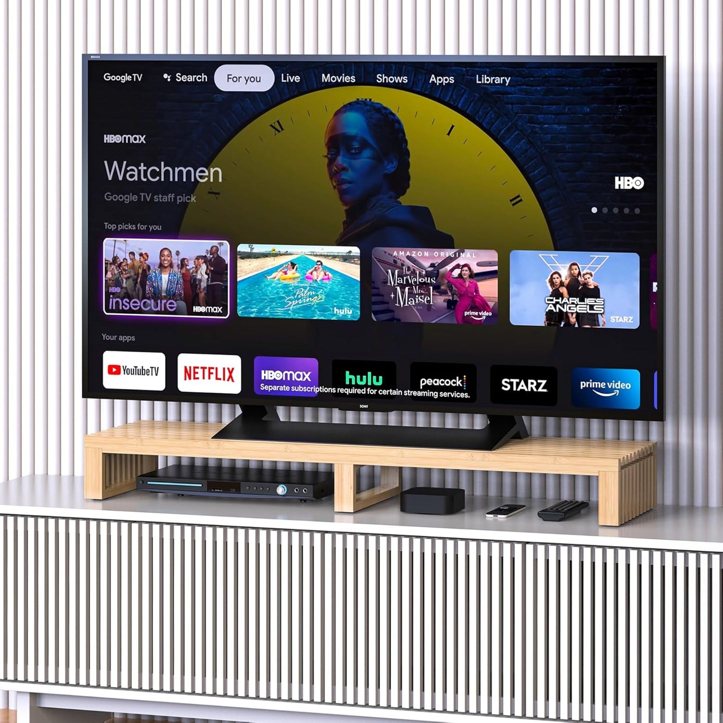 Dual Monitor Riser Stand with Airflow Vents for 2 Monitors, Double Computer Monitor Laptop Stand Grille Design, 3 Mins Assembly Farmhouse 39 inch Bamboo Desk Shelf Organizer (Natural)