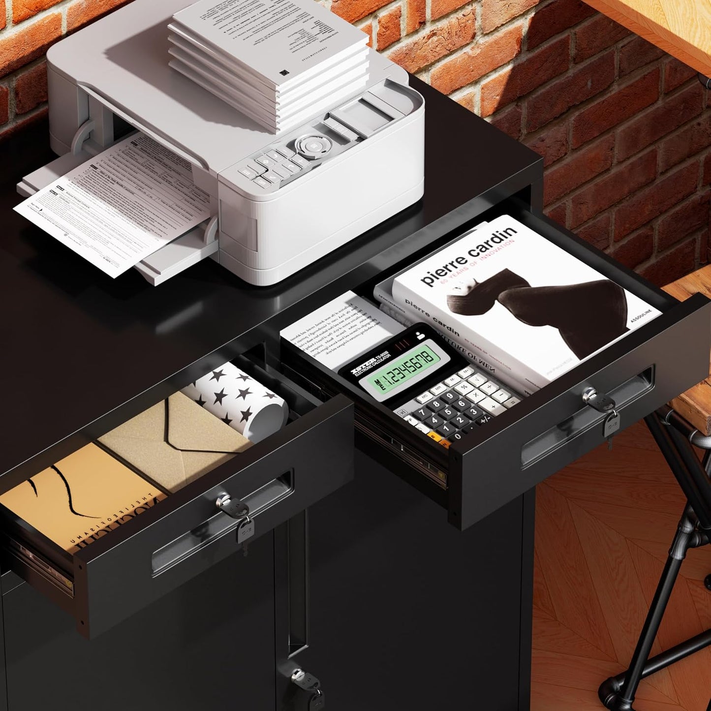 Greenvelly Metal Storage Cabinet with Drawers, 36' Black Steel Garage & Office Storage with Doors and Adjustable Shelves, Locking Metal Tool Cabinet