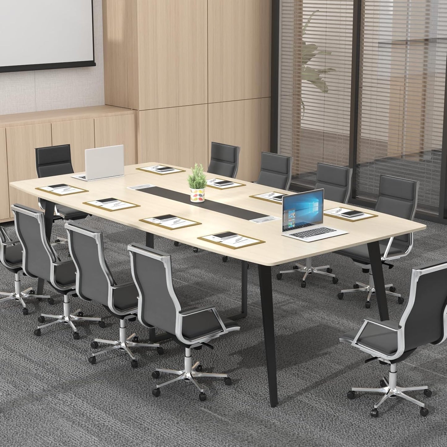 Loomie 8FT Conference Table, 94.49" L x 47.24" W x 29.53" H Meeting Seminar Table with Grommet, Large Boat Shaped Computer Desk, Boardroom Desk for Office Meeting Conference Room