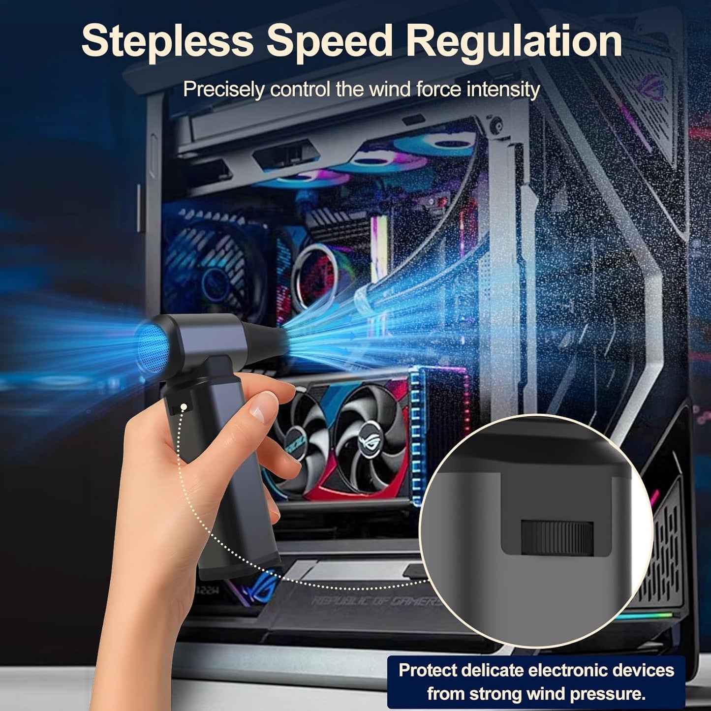 Compressed Air Duster, 180000PRM Electric Air Duster with Stepless Speed Regulation, USB Rechargeable Cordless Portable Air Blower for Home, Car, Computer, and Keyboard Cleaning