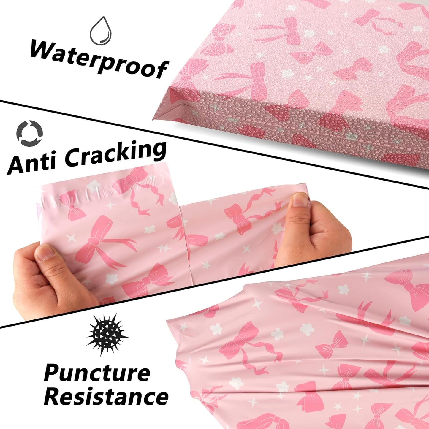 Poly Mailers 14.5x19 Inch 50 Pcs - Pink Bow printed Shipping Bags, 2.4mil Thickness, Waterproof and Tear Resistant Mailing Envelopes, Self-Sealing Packaging Bags for Small Business