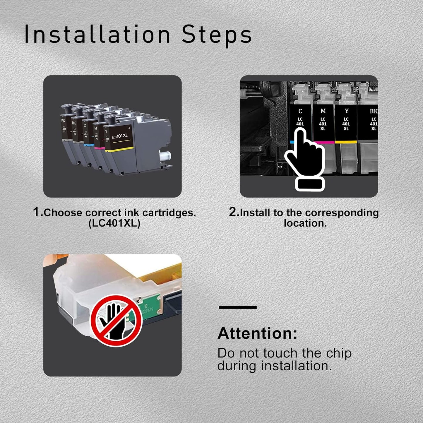 LC401XL Compatible Ink Cartridges Replacement for Brother LC401 Ink Cartridges to Use with Brother MFC-J1010DW MFC-J1012DW MFC-J1170DW Printer（Black, Cyan, Magenta Yellow）