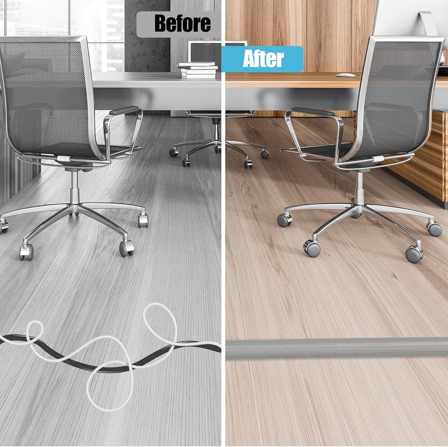 Floor Cord Cover Self Adhesive Cord Hider,10FT Cable Management, Extension Strip Protector for Wires, Prevent Cable Trips for Offices, Gyms, Exhibitions Cavity:0.39"(W) x 0.27"(H) Gray Wood