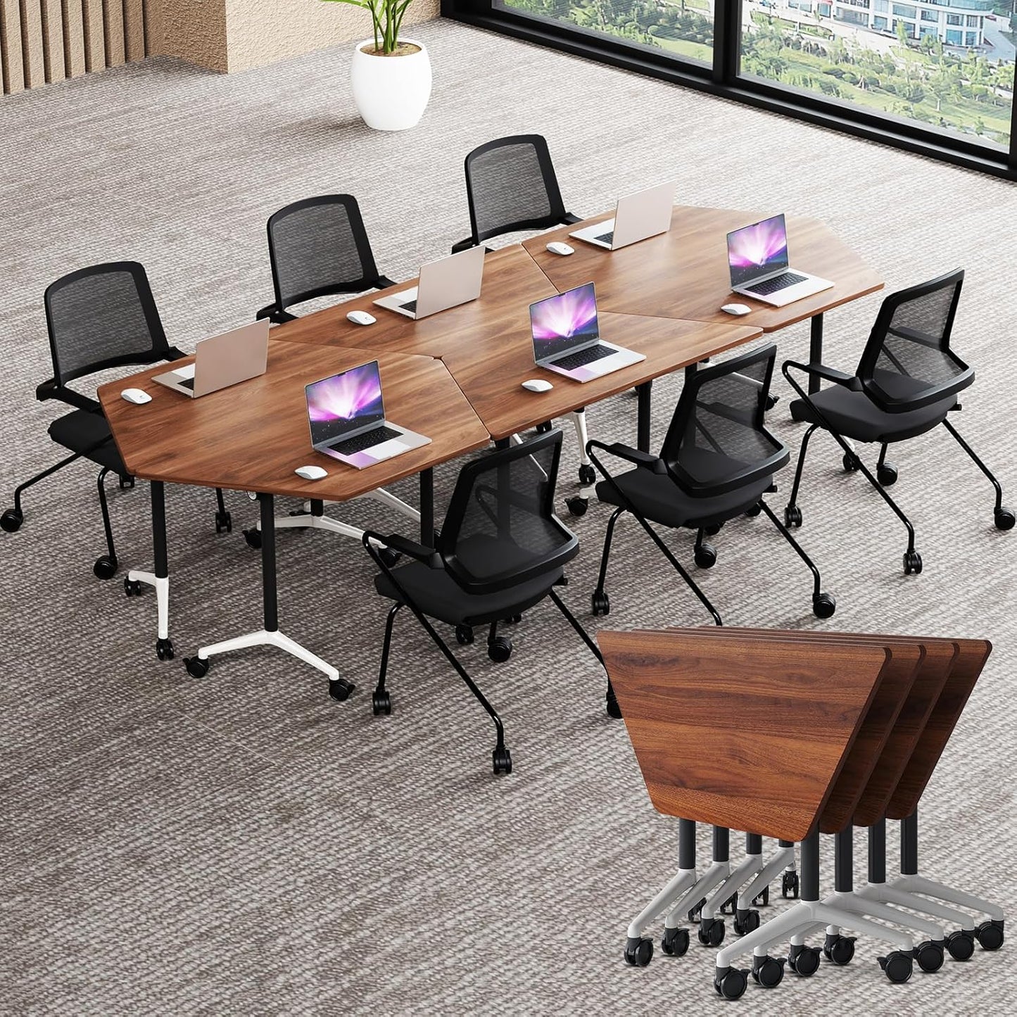 Conference Room Table with Flip-Top Design for Dynamic Meetings, Business Table Computer Desk with Heavy-Duty Frame,Foldable Seminar Meeting Tables for Home Office (4, D, 47.2IN)