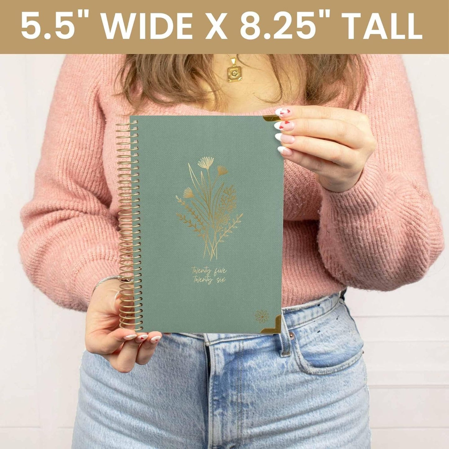 bloom daily planners HARDCOVER 2025-2026 Academic Year Planner (July 2025 - July 2026) - A5 Task Goal Organizer - Aesthetic Monthly & Weekly Inspirational Agenda Book - 5.5" x 8.25" - Green Linen