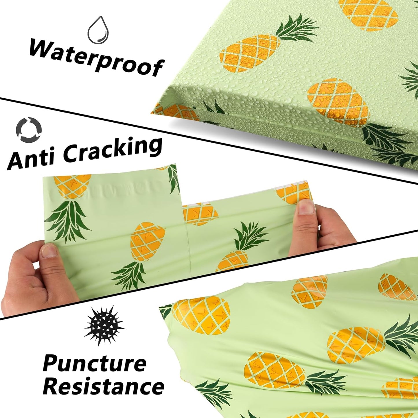 Poly Mailers 10x13 Inch 25 Pcs - Pineapple printed Shipping Bags, 2.4mil Thickness, Waterproof and Tear Resistant Mailing Envelopes, Self-Sealing Packaging Bags for Small Business
