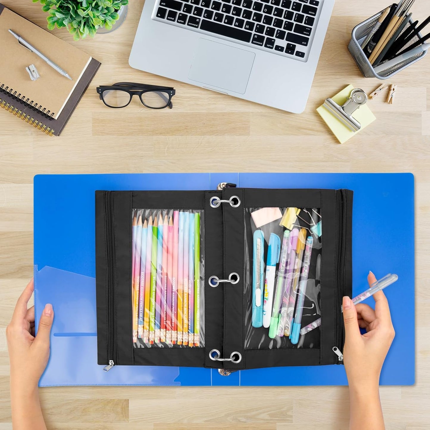 IKAYAS 20 Pack Black Pencil Pouch for 3 Ring Binder Colorful Pencil Pouch with Zipper Bulk, 3 Ring Binder Pencil Pouches Pencil Case Pencil Bags for Classroom Storing School Teacher Supplies