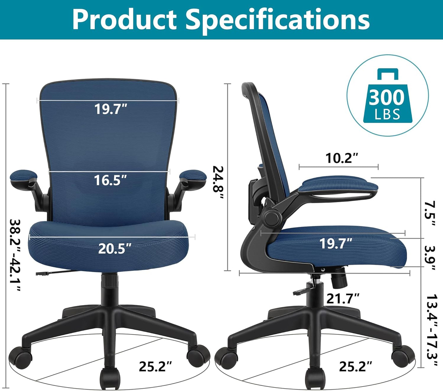 FelixKing Office Chair, Ergonomic Desk Chair Breathable Mesh Chairs with Adjustable High Back Lumbar Support Flip-up Armrests, Executive Swivel Comfy Task Computer Chairs for Home Office Navy