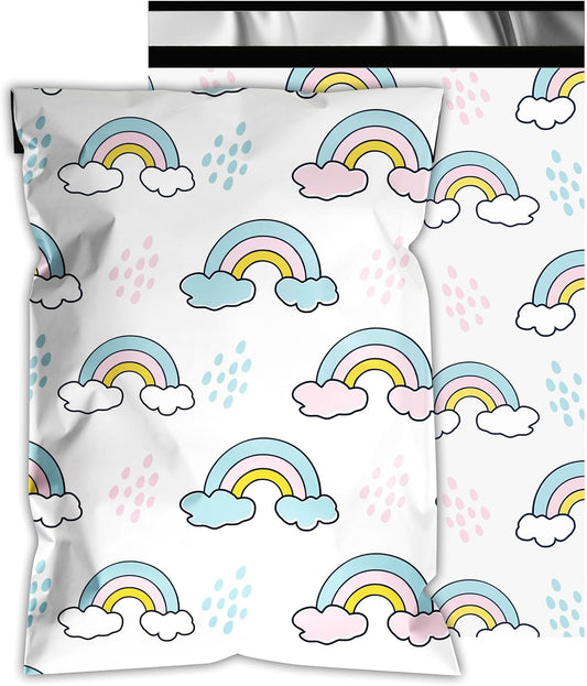 Poly Mailers 10x13 Inch 100 Pcs - Rainbow Printed Shipping Bags, 2.4mil Thickness, Waterproof and Tear Resistant Mailing Envelopes, Self-Sealing Packaging Bags for Small Business