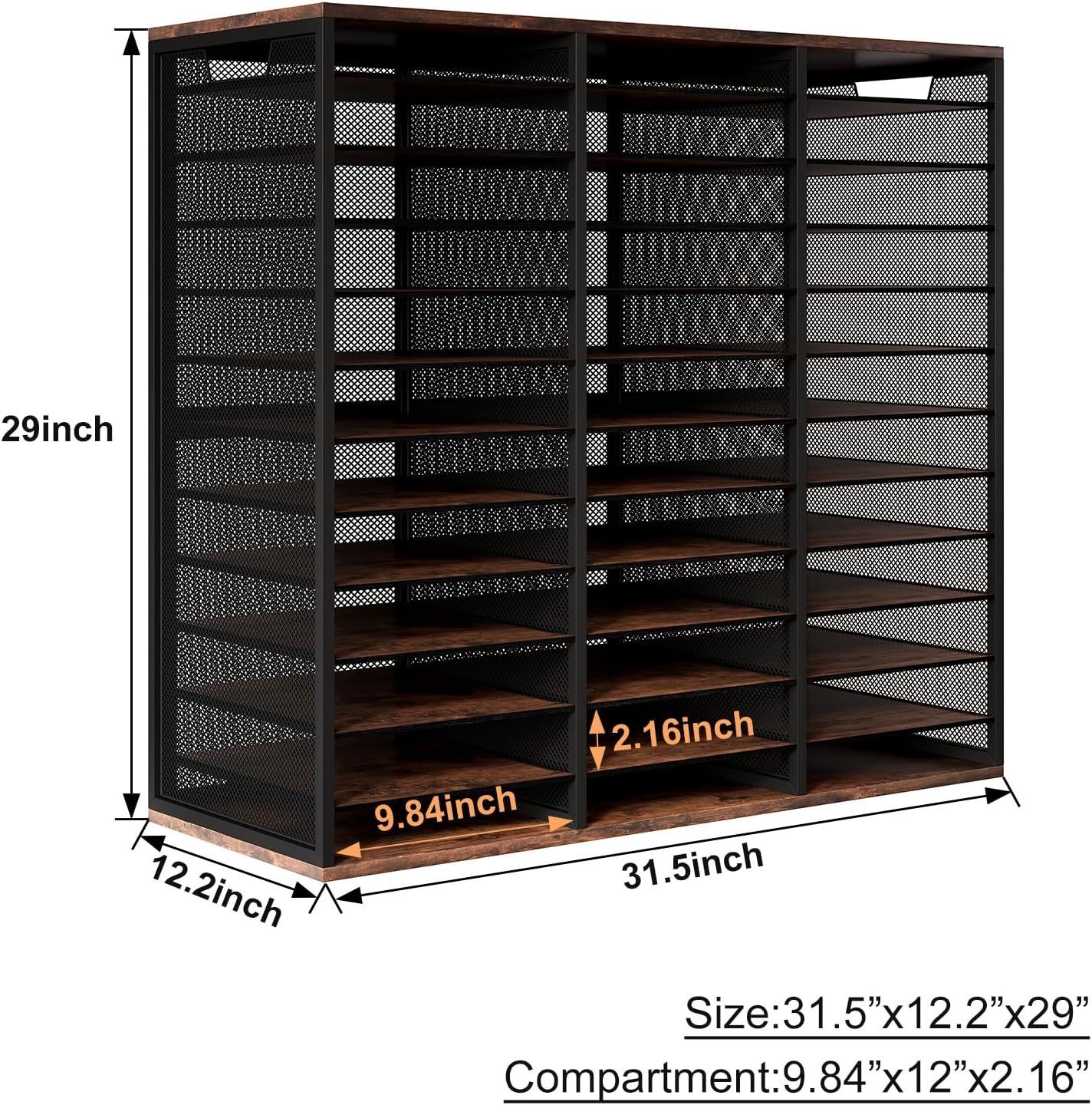 PAG Mass Mail Sorter - Adjustable Mail Holder, Countertop Literature Organizer, Student Mailbox for Classroom, Desktop Bill Paper Organizer for Office Home School, 36 Compartments, Brown