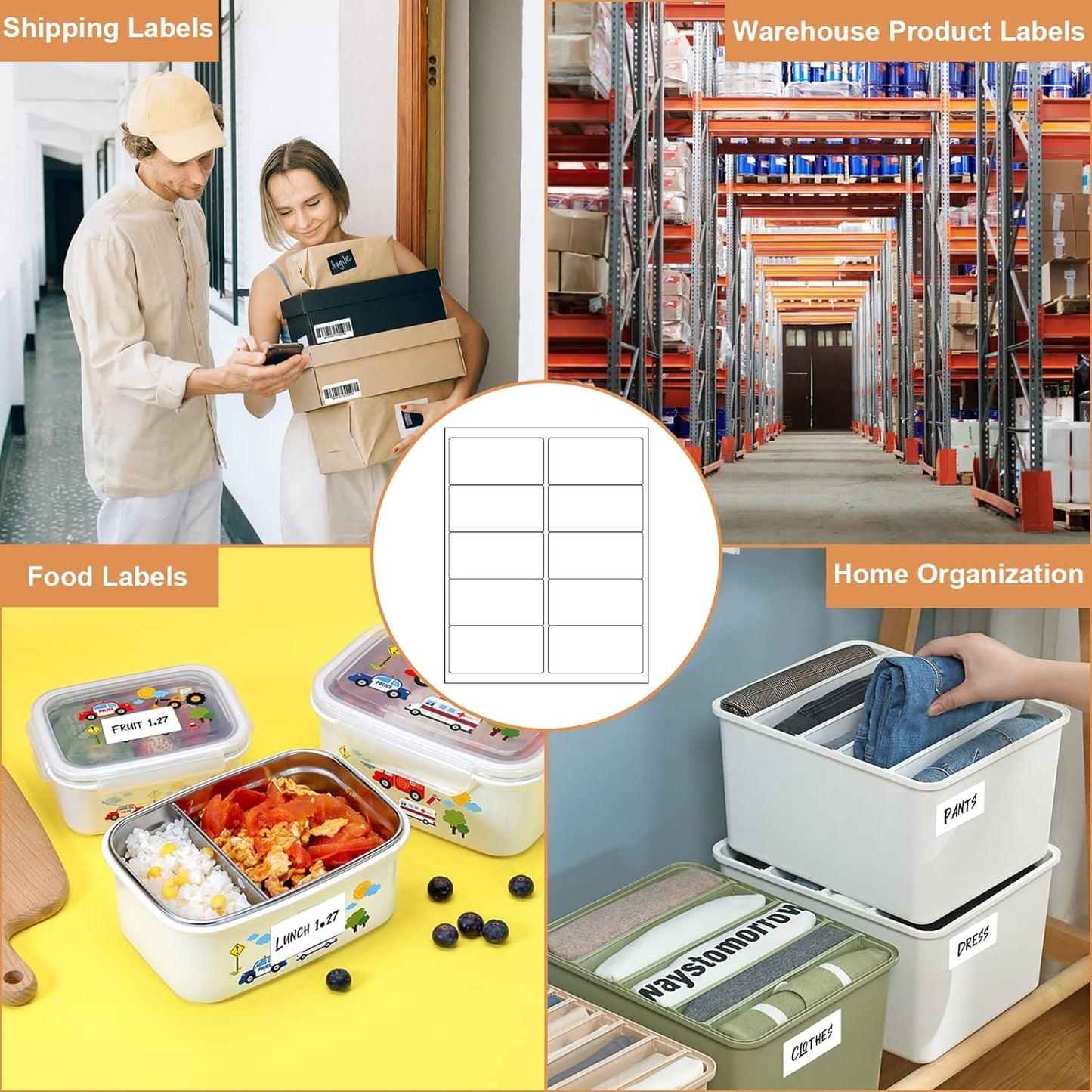 10up Shipping Address Labels, 2 X 4 Labels, Compatible Laser/Inkjet Printer, 5163/18163 Templates Available (2000 Sheets -20000 Labels)