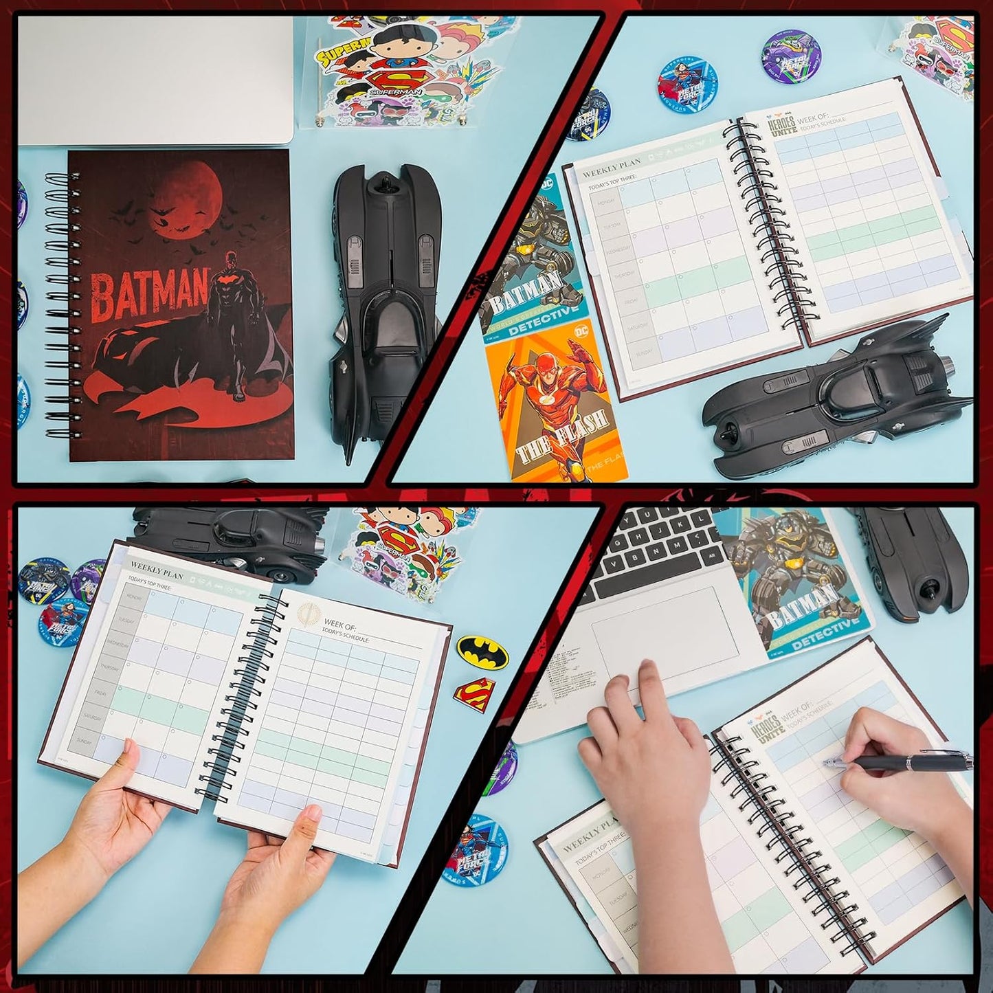 Super Hero Academic Planner, Weekly Monthly Daily Agenda, Custom Date Organizer for Time Management, Spiral Bound Notebook with Colorful Tabs, Datebooks for Reward School Teacher (Red)