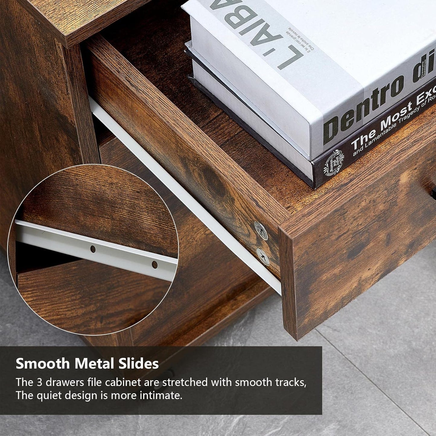 CLIPOP Rolling Storage Cabinet with Drawer, Home Office Cabinet with Lock, Under Desk Storage Cabinet for Office (Rustic Brown)