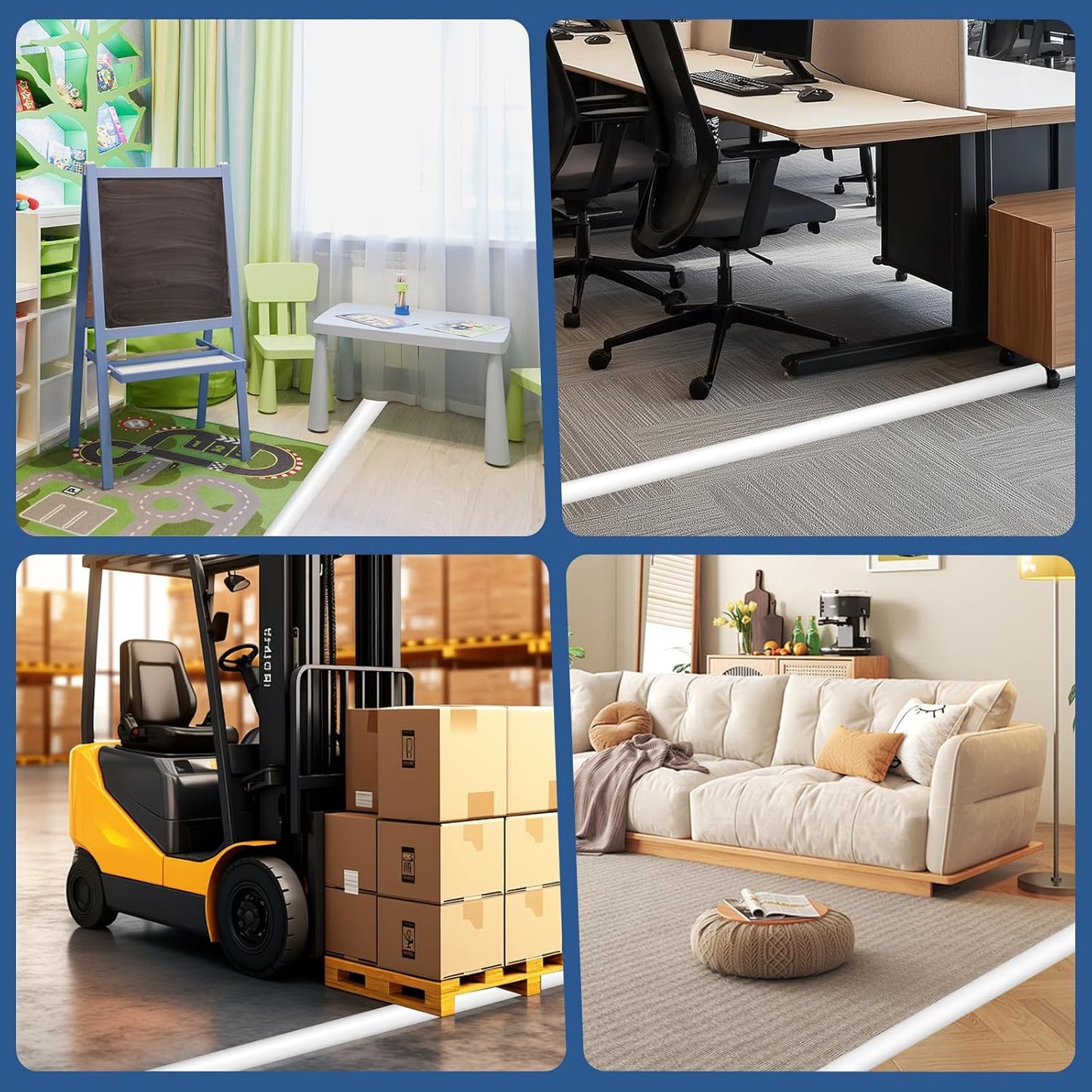 Floor Cord Cover for Wires on Floor Self Adhesive Cord Hider Floor Cable Management Wire Covers for Cords Protector Prevent Cable Trips Cord Cavity W 0.47" x H 0.27", White, 3.3Ft