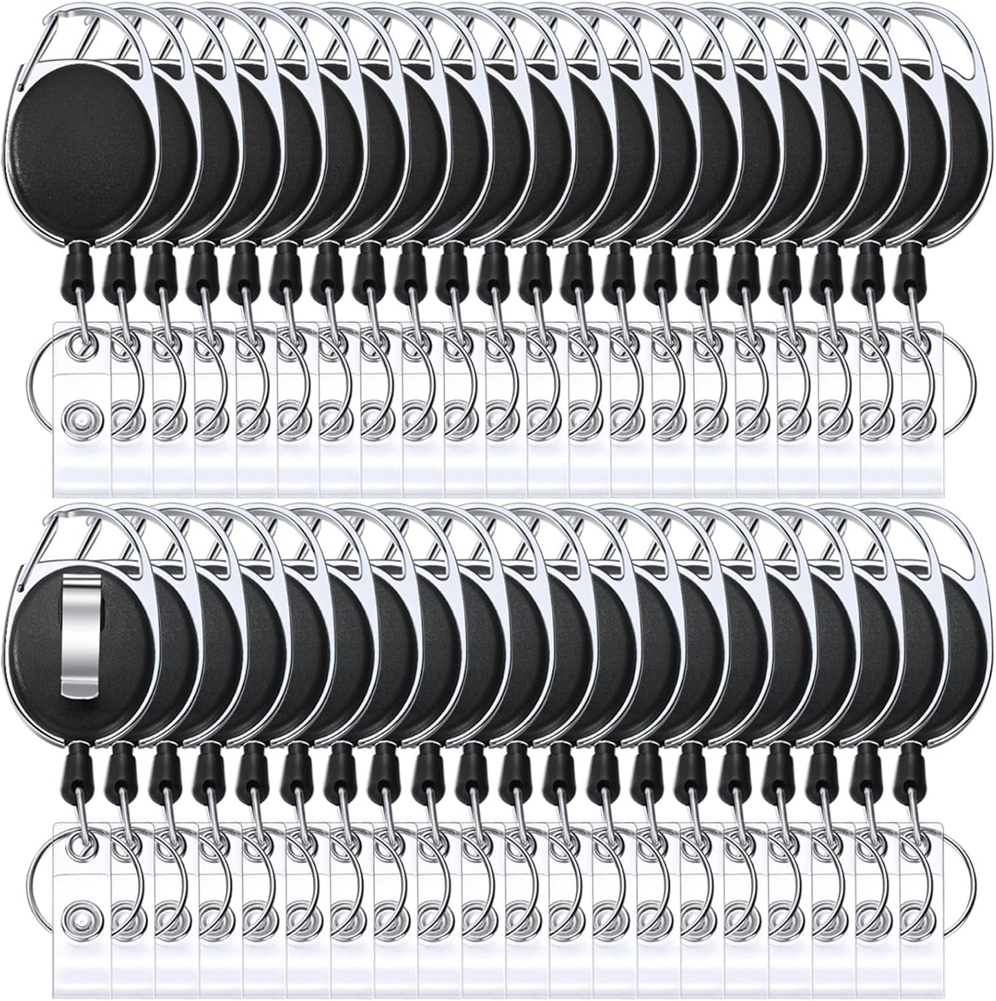 Honoson 40 Pcs Heavy Duty Retractable Badge Reels Batch ID Badge Holder Retractable Clip Bulk Key Holder with Ring for Office Worker Employee, Doctor Nurse Gifts (Black)