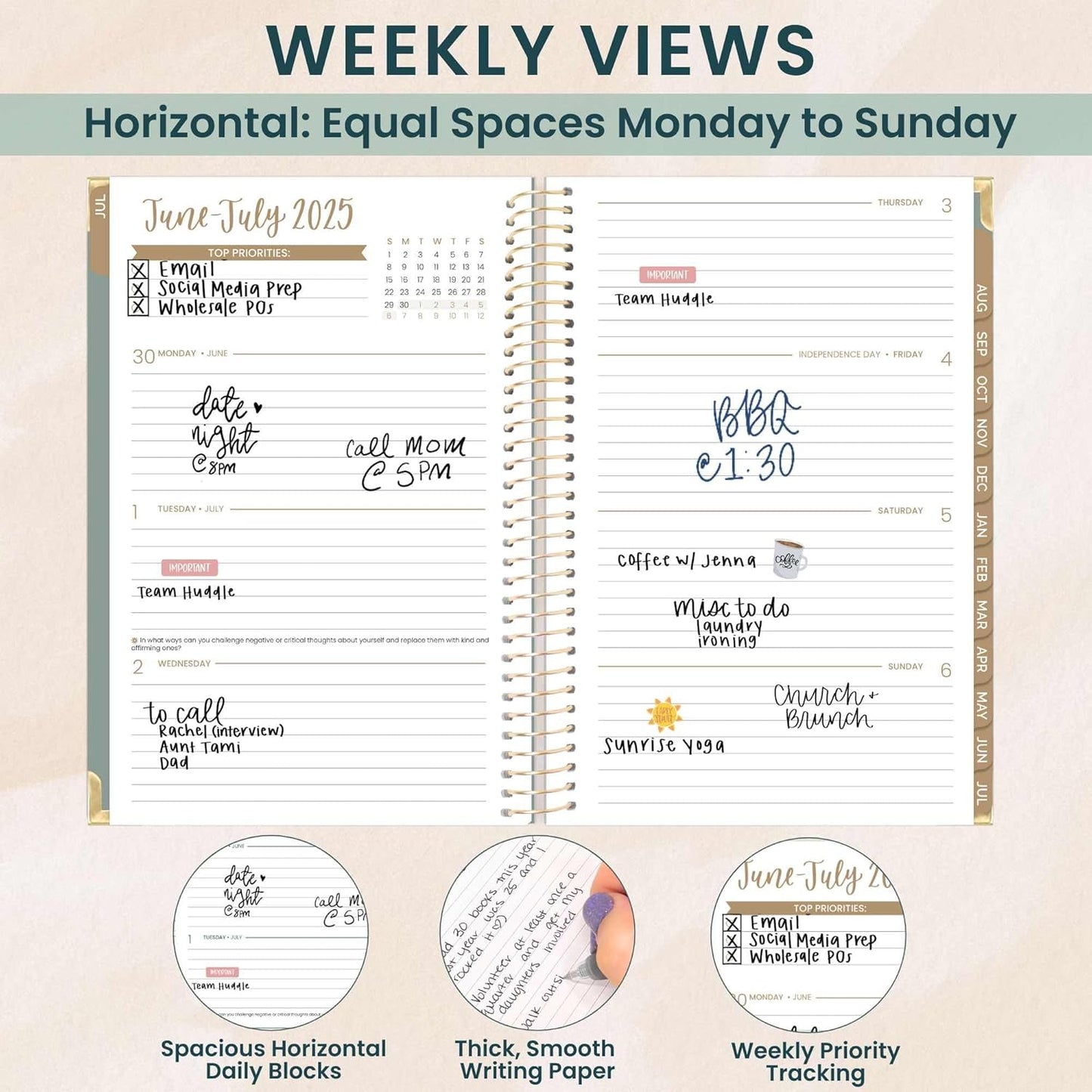 bloom daily planners HARDCOVER 2025-2026 Academic Year Planner (July 2025 - July 2026) - A5 Task Goal Organizer - Aesthetic Monthly & Weekly Inspirational Agenda Book - 5.5" x 8.25" - Green Linen