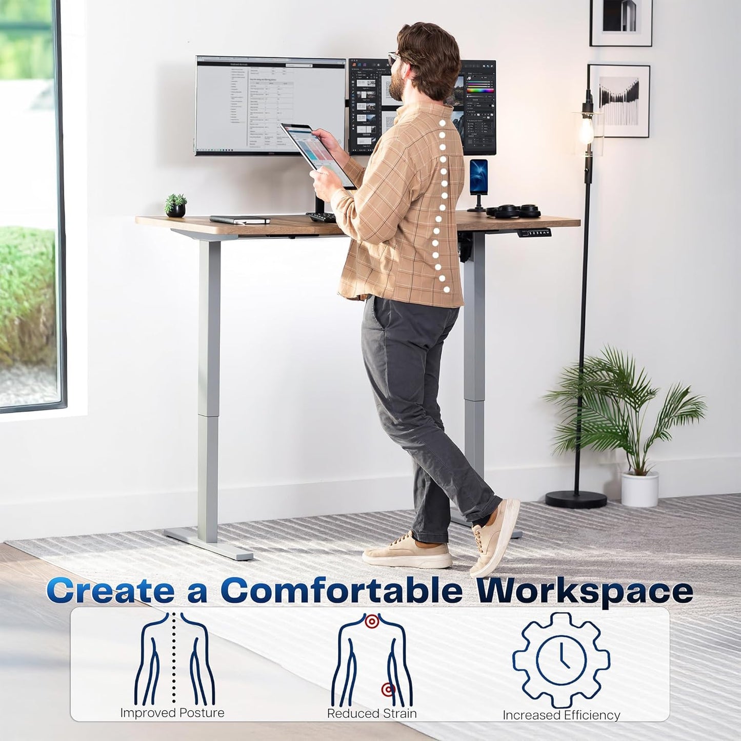 VIVO Electric 60 x 30 in Standing Desk, Memory Height Adjustment, 1B Series, Reclaimed Wood Top Gray Frame, DESK-KIT-1G6P-30