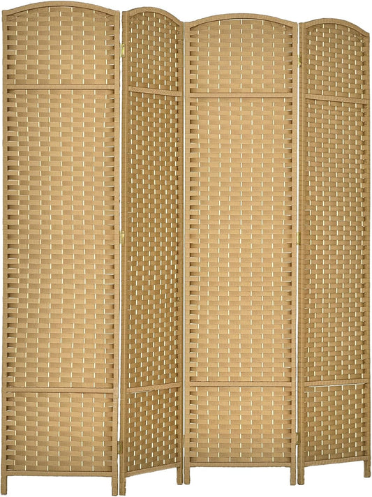 HOMCOM Room Divider, 4 Panel Folding Privacy Screen, 5.6' Tall Freestanding Wall Partition for Home Office, Bedroom, Nature Wood