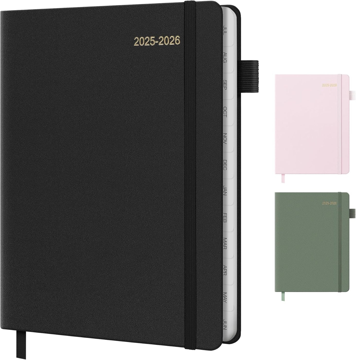 2025-2026 Planner for Women, Lather Weekly & Monthly Organizer, July 2025-June 2026, Hardcover with Gold Foil, Tabs, and Inspirational Pages - Ideal for Professionals, Black