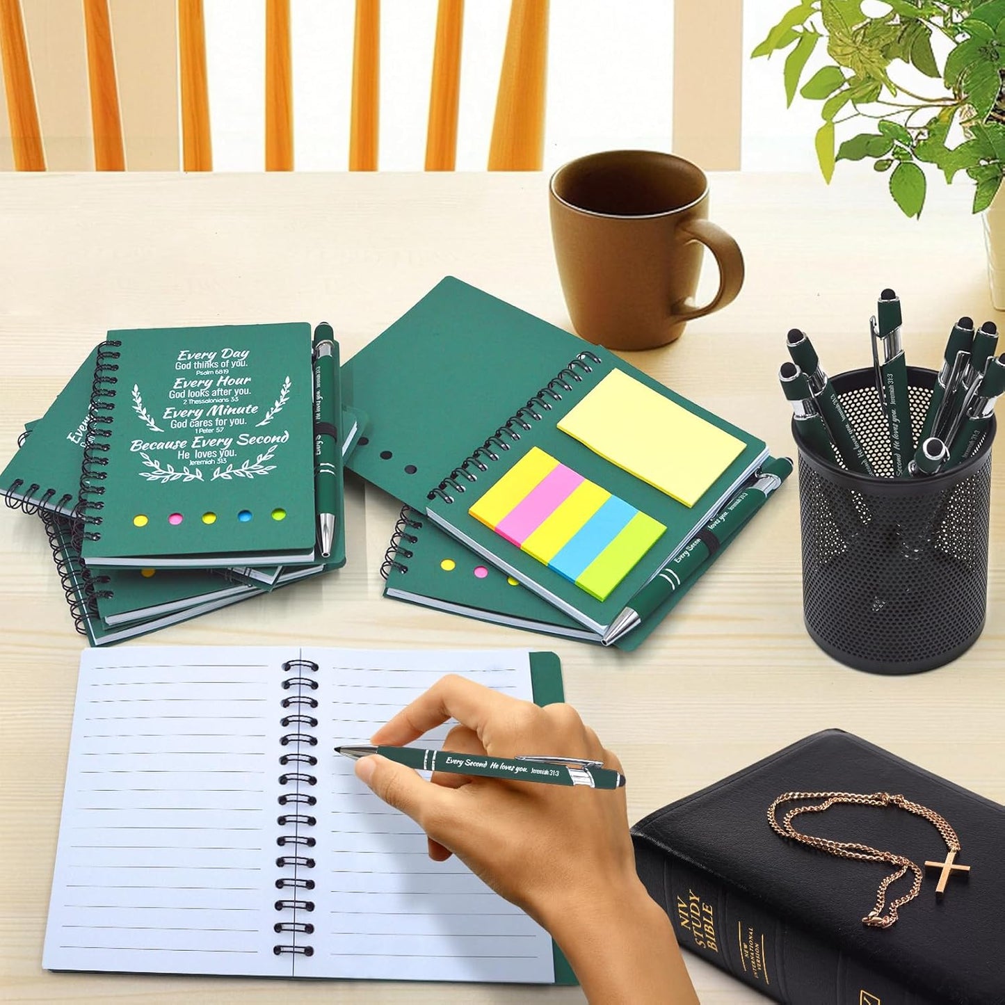 100 Pcs Bulk Fathers Day Christian Gifts Prayer Journal for Woman - 50 Set Religious Notepad with Christian Pen - Bible Notebook - Church Gifts for Inspirational, Bible Study, Devotions ( Green )