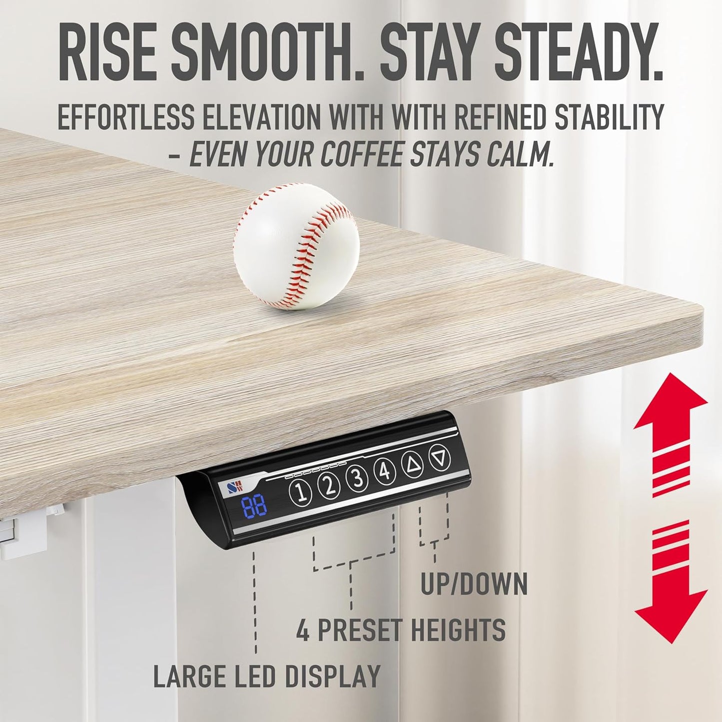 SHW 40-Inch Electric Height Adjustable Standing Desk with Drawer, Memory Preset and Cable Management Tray, Maple