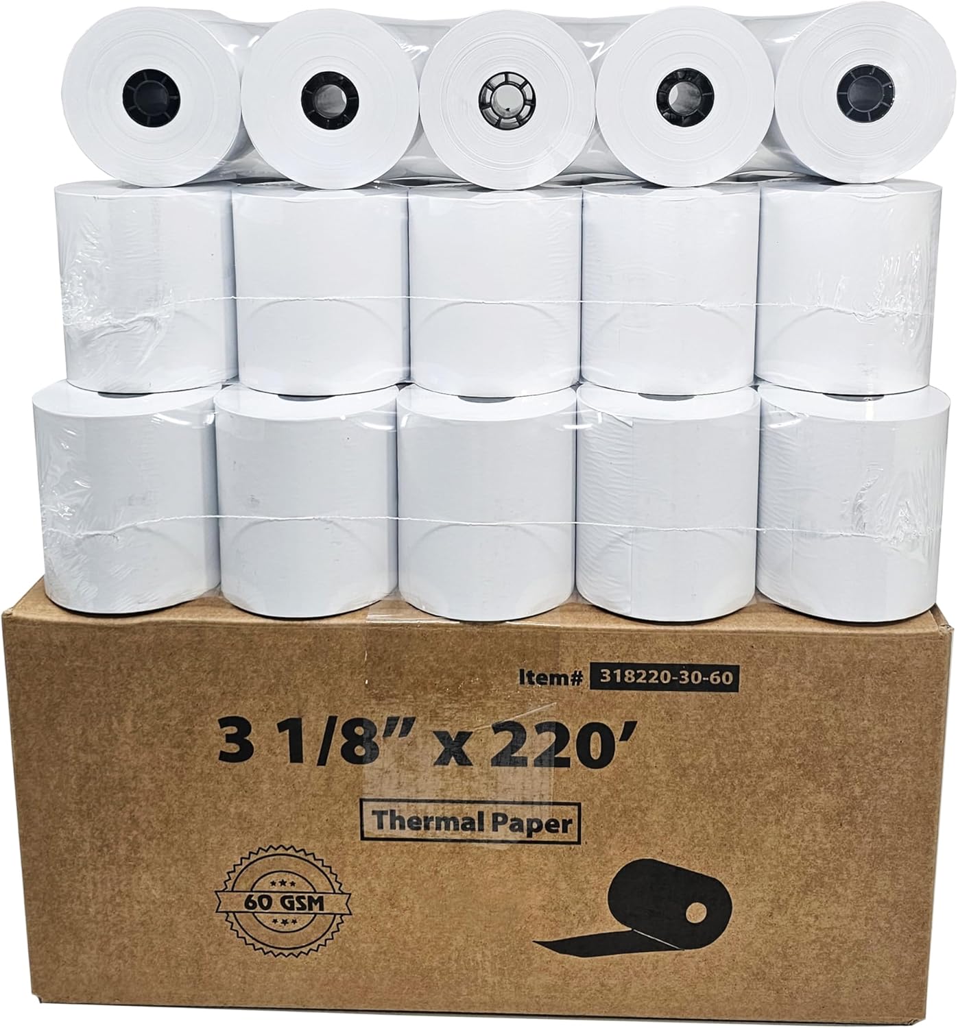 (30 Rolls - 60 GSM Heavy Thermal) 3 1/8 x 220 Thermal Paper Receipt Rolls fits all Clover POS Cash Register Printers, Star Micronics SCP700 TSP100 TSP300 TSP400 from BuyRegisterRolls