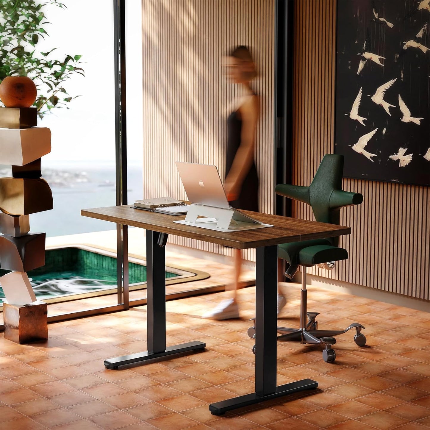 HUANUO 43 x 24 inch Electric Standing Desk Adjustable Height, 4 Memory Height Settings, Sit Stand Up Desk for Home Office & Computer Workstation, Black Walnut