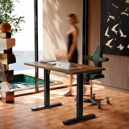 HUANUO 43 x 24 inch Electric Standing Desk Adjustable Height, 4 Memory Height Settings, Sit Stand Up Desk for Home Office & Computer Workstation, Black Walnut