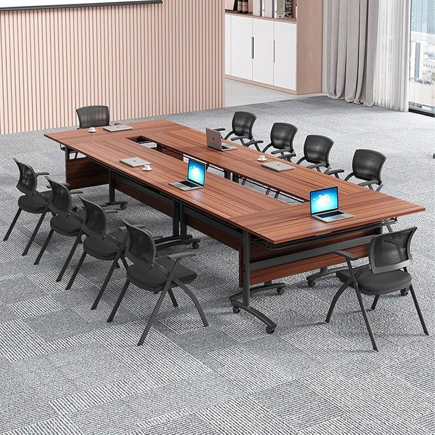 Conference Table,Folding Conference Tables Modern White Conference Room Table with Wheels, 2-10 Persons,for Office, Meeting Room (4, 1619YHT, 47IN)