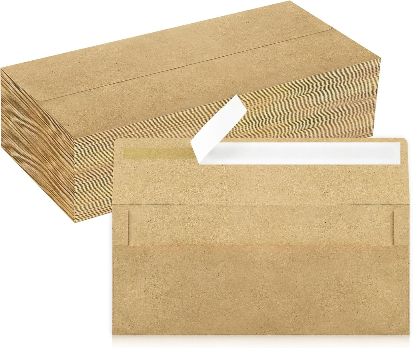 100 Pack #10 Business Envelopes, Brown Kraft Standard Envelopes Self Seal, Letter Size Mailing Envelopes for Checks Letters Invoices Christmas Birthday Graduation Wedding, 4 1/8 x 9 1/2 Inch