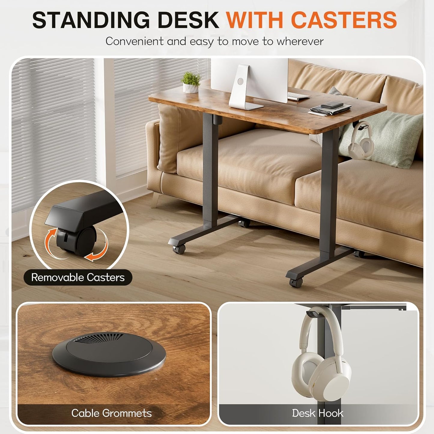 Furmax Electric Standing Desk, 39 x 24 Inches Height Adjustable Desk with Removable Casters, Home Office Computer Desk (Brown)