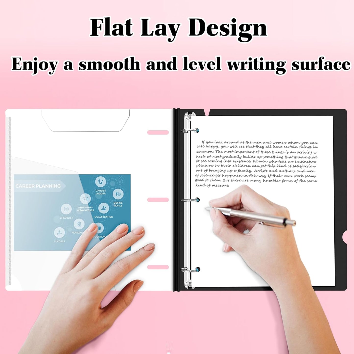 INFUN 1 Inch Telescoping 3 Ring Binder Black+White - 4 PCS， Flexible Binders with Customizable Front Cover and Clear Catalog Pocket,1 inch Binders 3 Ring, 225 Sheet Capacity